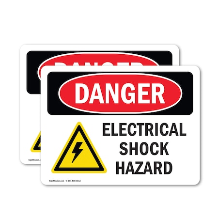 Signmission Electrical Shock Hazard Danger Sign, Vinyl Decal, 5in W x 3.5in L, 2PK OS-2PACK-DS-D-35-L-2215